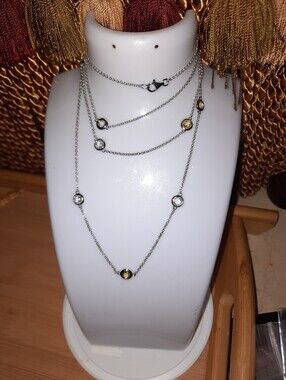 SOLID STERLING SILVER Canary & White DIAMONELLE CZ MASSIVE 37" STATION NECKLACE